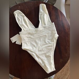 Monday Swimwear Cream Ruched Bikini
